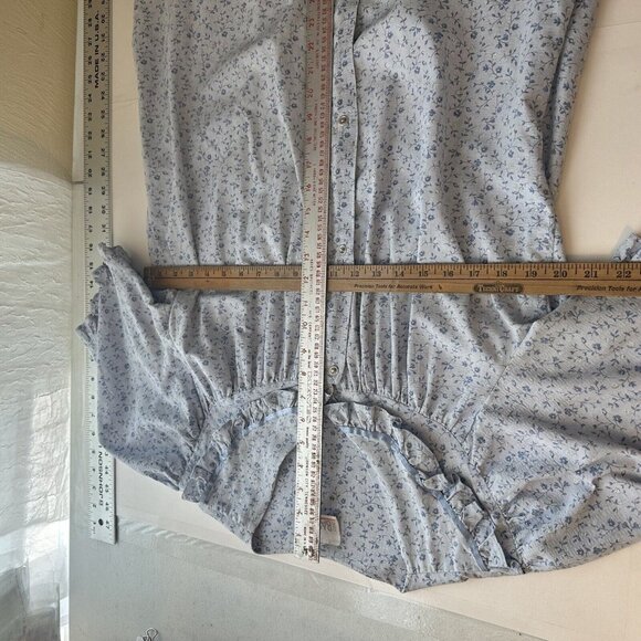 Simply Basic Blue Floral Housedress 2X Vintage Full Button Mumu Knee Length - Picture 9 of 10